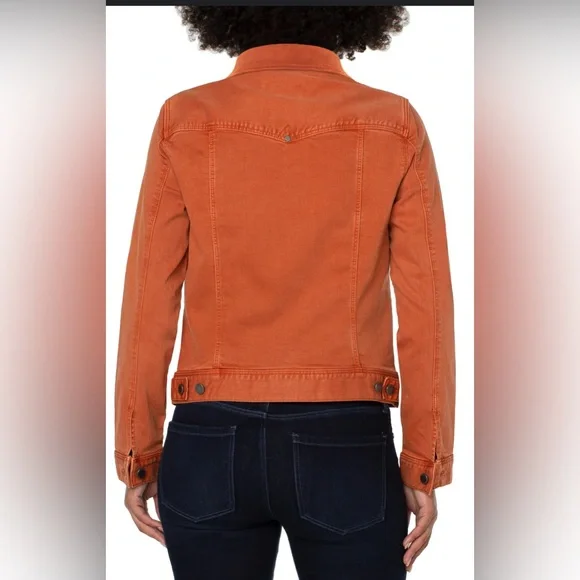 LIVERPOOL CLASSIC BUTTON DOWN JEAN JACKET WITH POCKETS ORANGE RUST SIZE: M - Picture 11 of 16